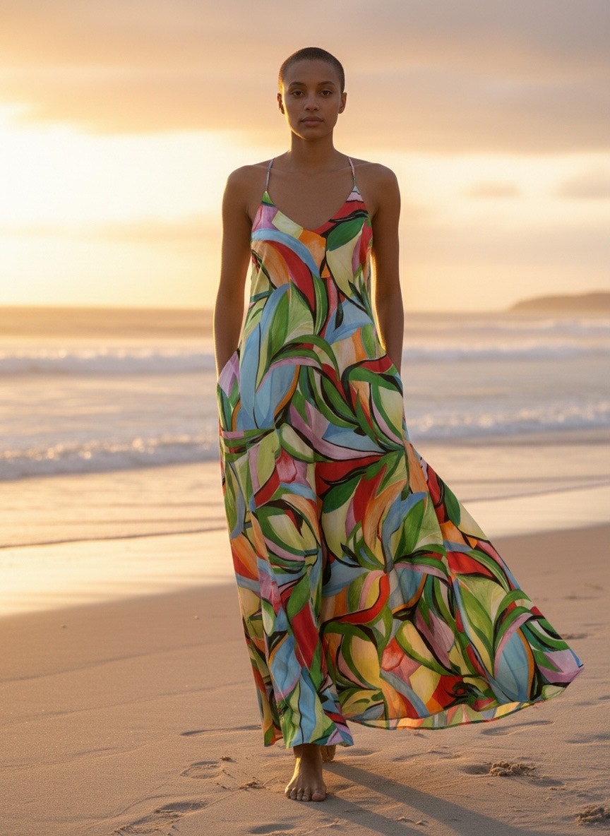Nicole Miller Ny Maxi Dress Abstract Print Satin Multicolor Size Large Nwt